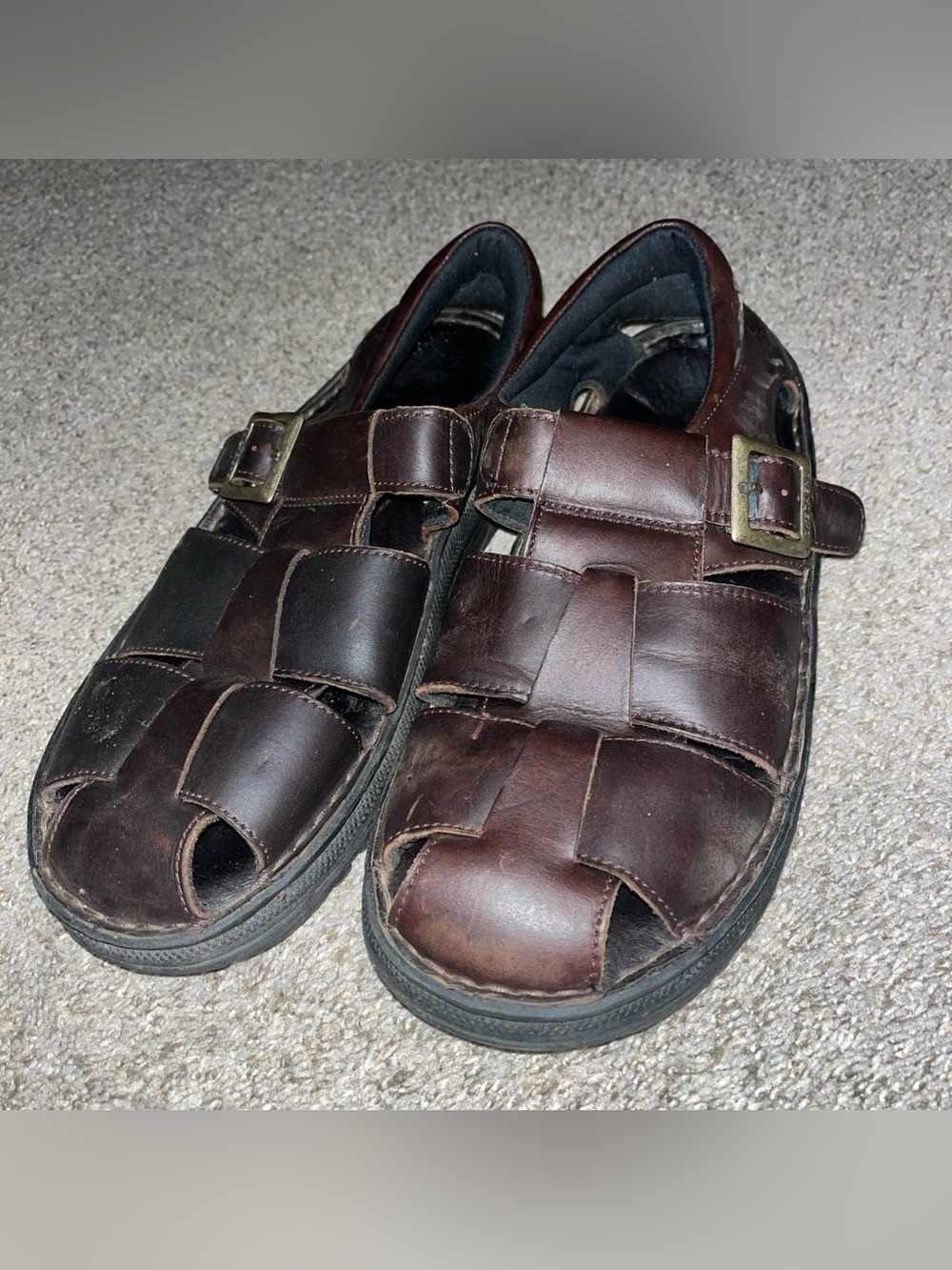 Skechers Fisherman Sandals Mens 13 Brown 7411 Leather Caged Buckle Rugged Casual